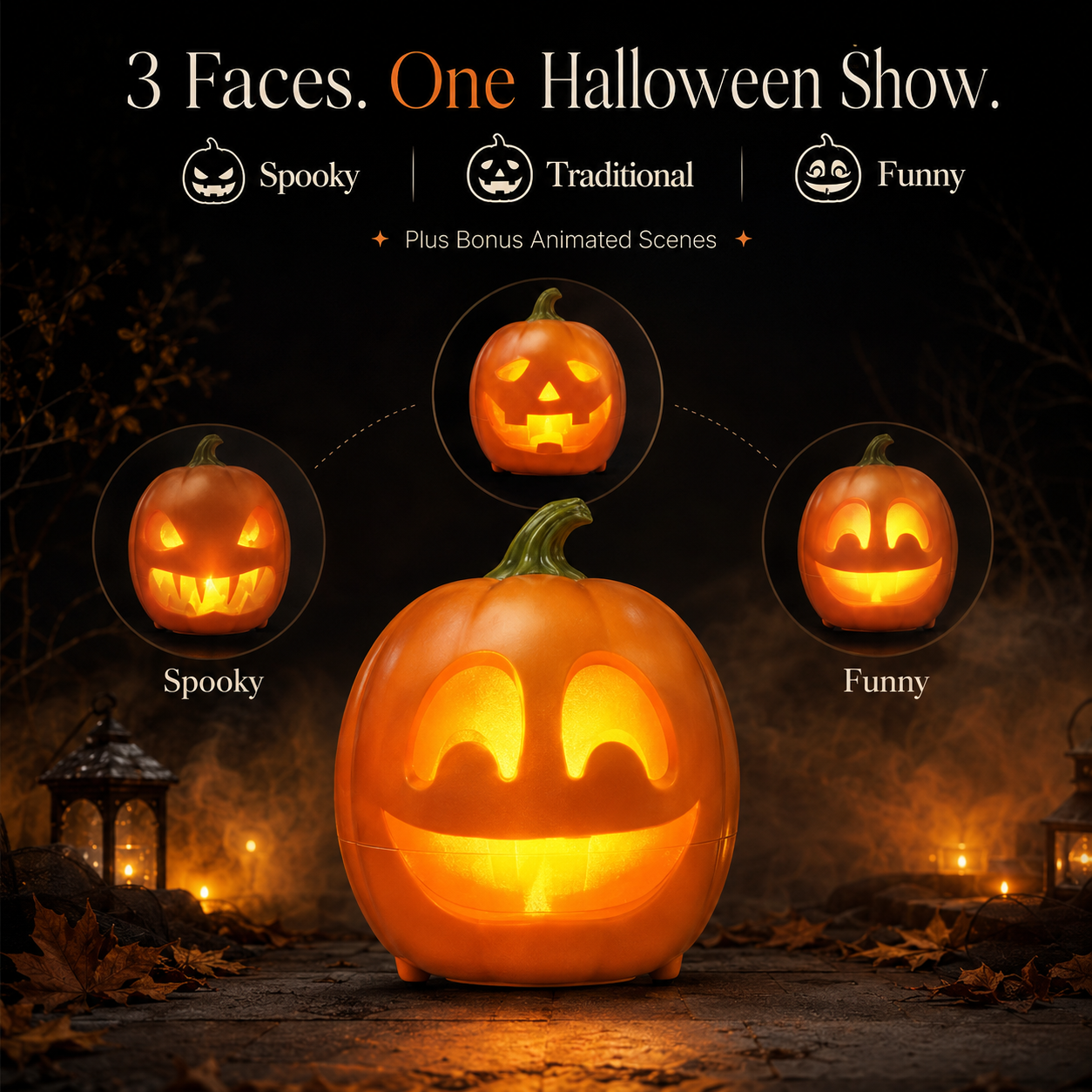 Animated Talking Pumpkin Halloween Decoration with Motion Sensor, Projector & Speaker