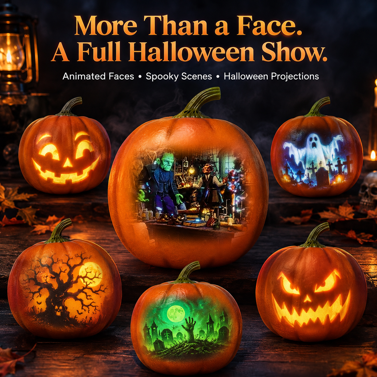 Animated Talking Pumpkin Halloween Decoration with Motion Sensor, Projector & Speaker