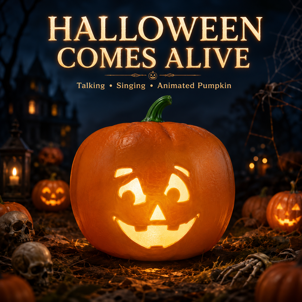 Animated Talking Pumpkin Halloween Decoration with Motion Sensor, Projector & Speaker