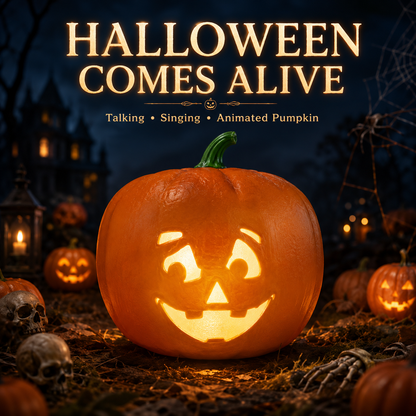 Animated Talking Pumpkin Halloween Decoration with Motion Sensor, Projector & Speaker